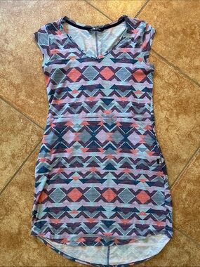 The North Face Geometric V-Neck Dress in Teal, Coral & Navy